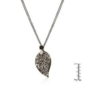 33" Fresh Water Pearl Antique Gold Filigree Leaf Charm Tiny Flower Long Necklace